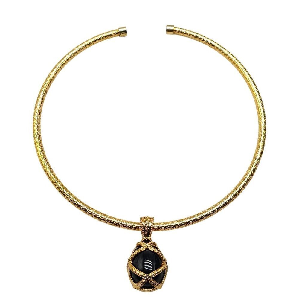Joan Rivers Caged Black Resin Gold Tone Charm Collar Necklace